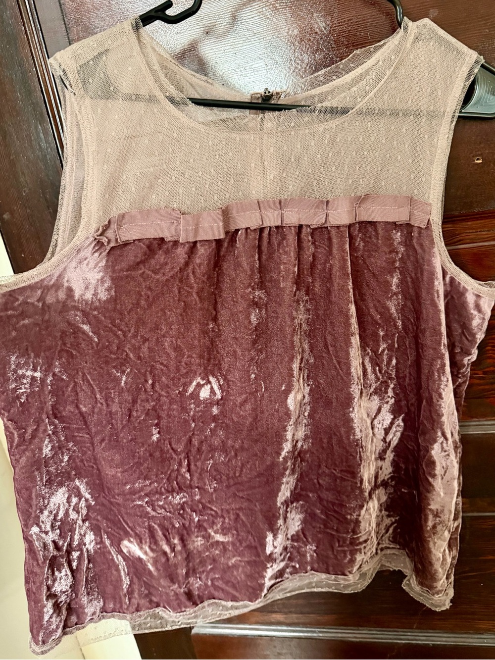 LOFT Dusty purple Velvet & Sheer Dot Yoke Tank